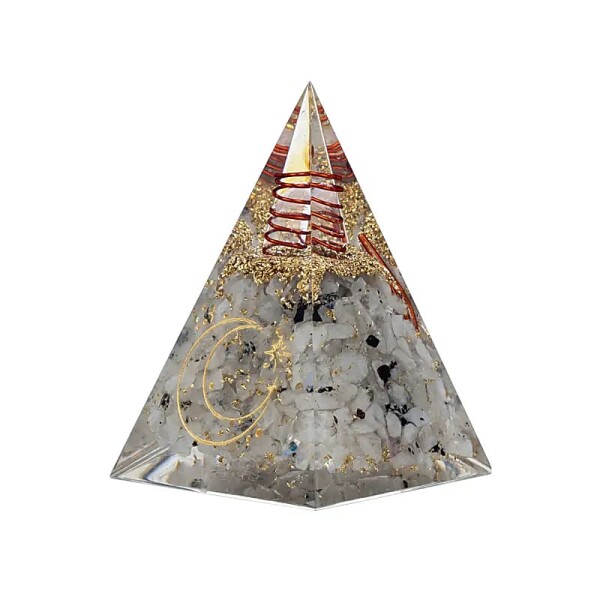 Orgonit Pyramide Mondstein mit Mondsymbol -- 6x6x8,5cm