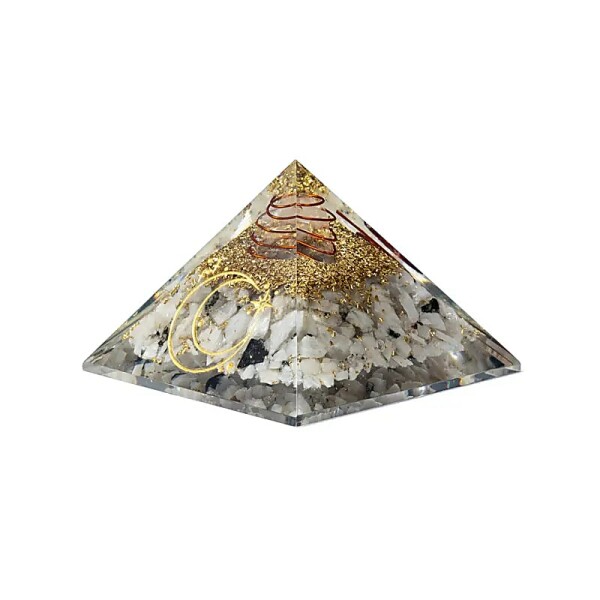 Orgonit Pyramide Mondstein mit Mondsymbol --7,5x7,5x5cm