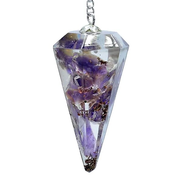 Orgonitpendel Amethyst mit Facette spitz zulaufend -- 11 g; 4 cm