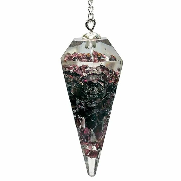 Orgonitpendel Granat mit Facette spitz -- 11 g; 4 cm