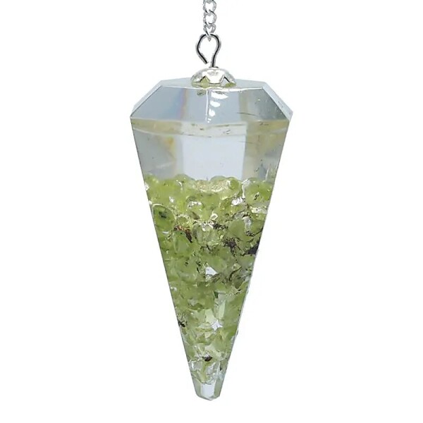 Orgonitpendel Peridot mit Facette spitz -- 11 g; 4 cm