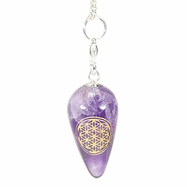 Pendel Amethyst tropfenförmig der Blume des Lebens -- 13 g