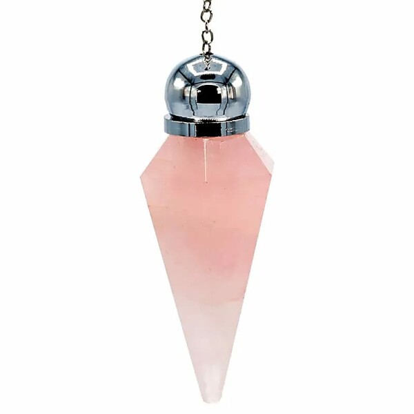 Pendel Rosenquarz mit Facettenspitze + Zierperle -- 5.6 cm