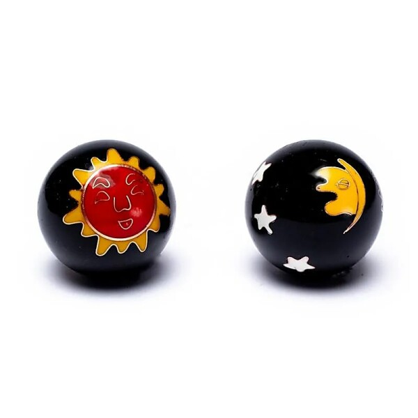 Qi Gong Kugeln Sonne & Mond rot/gelb auf schwarz -- 3.5 cm