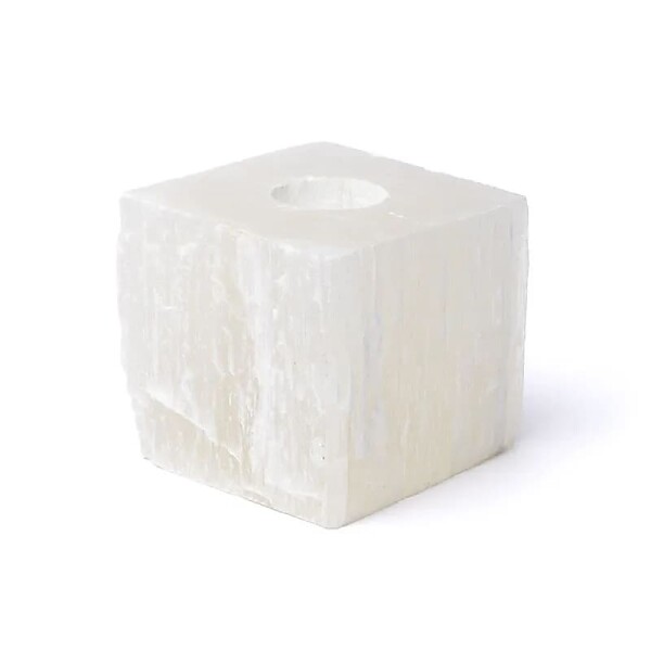 Quadratischer Selenit Teelichthalter -- ±10x10cm
