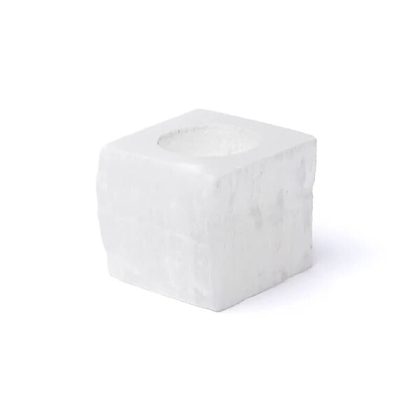 Quadratischer Selenit Teelichthalter -- ±6x6cm