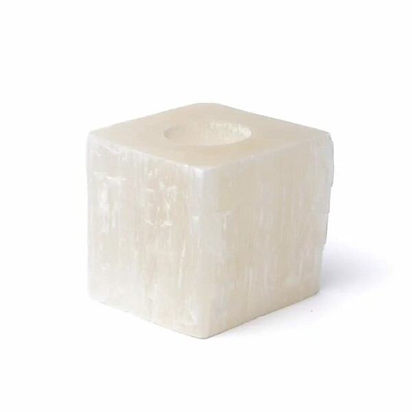 Quadratischer Selenit Teelichthalter -- ±8x8cm