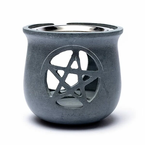Räuchergefäß Pentagramm Speckstein grau -- 8.5x9 cm