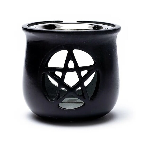 Räuchergefäß Pentagramm Speckstein schwarz Sieb -- 8.5x9 cm