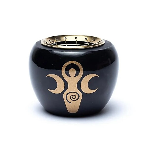 Räuchergefäß schwarz & gold Göttin Symbol -- 9x7cm