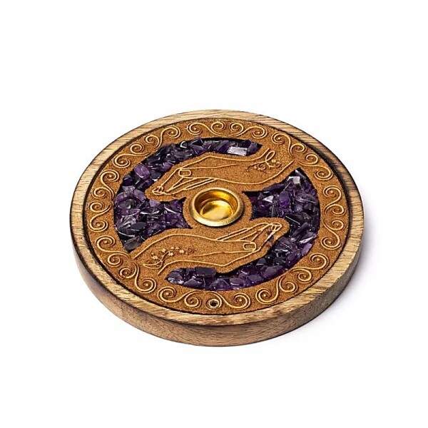 Räucherstäbchen & Kegel Halter Heilende Hände Amethyst -- 10cm