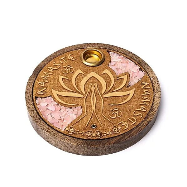 Räucherstäbchen & Kegel Halter Namaste Rosenquarz -- 10cm