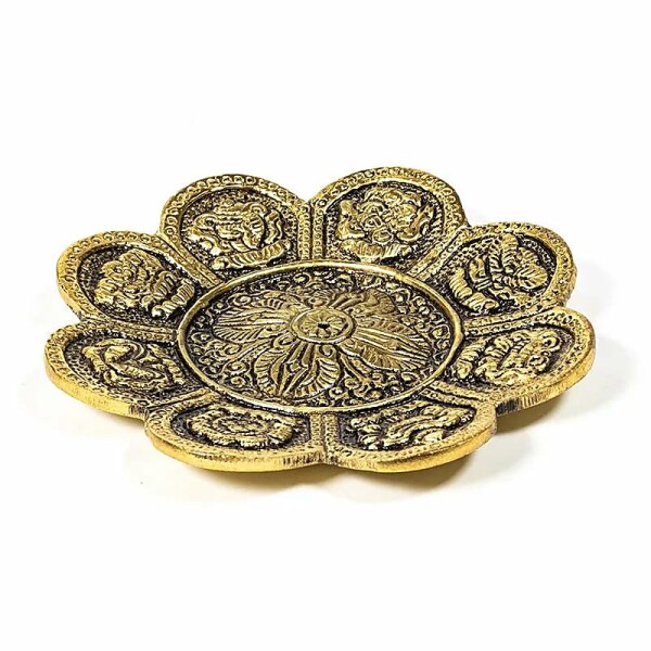Räucherstäbchenhalter 8 Glückssymbole goldfarbig -- 94g;12cm