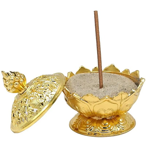 Räucherstäbchenhalter Lotus goldfarbig -- 7.8x6.9x6.9 cm