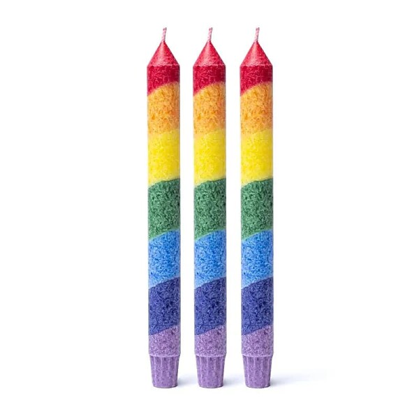 Regenbogen Stearinkerze dünn neutral im Duft -- 23x2.2 cm