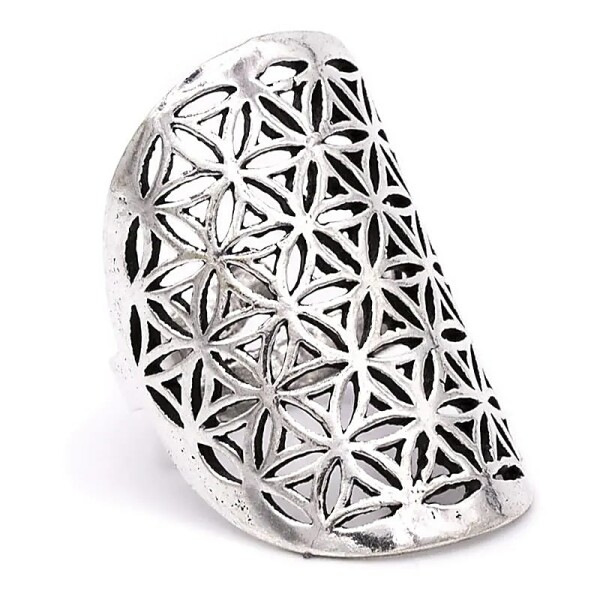Ring Blume des Lebens Messing silberfarbig -- 3x2 cm