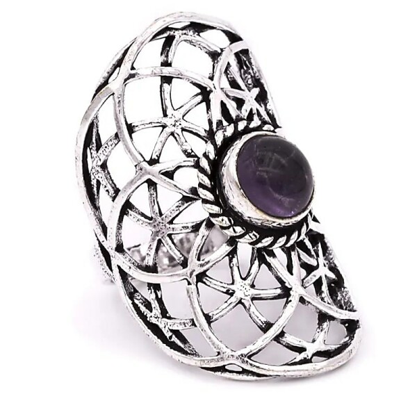 Ring Seed of Life Amethyst silberfarbig -- 3.6x2.2 cm