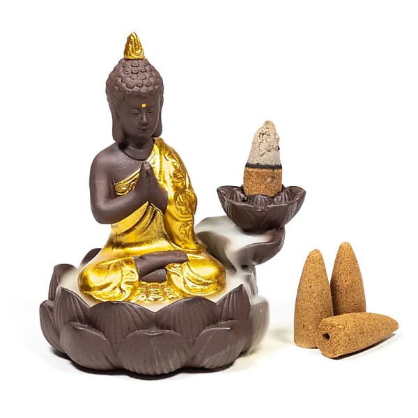 Rückfluss Wasserfall Weihrauchbrenner Buddha -- 12x10x9 cm