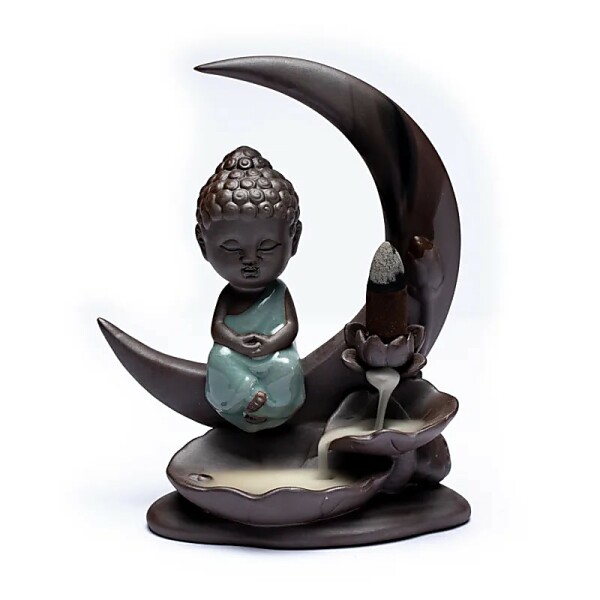 Rückfluss Wasserfall Weihrauchbrenner Buddha Mond -- 16.5x13x6cm
