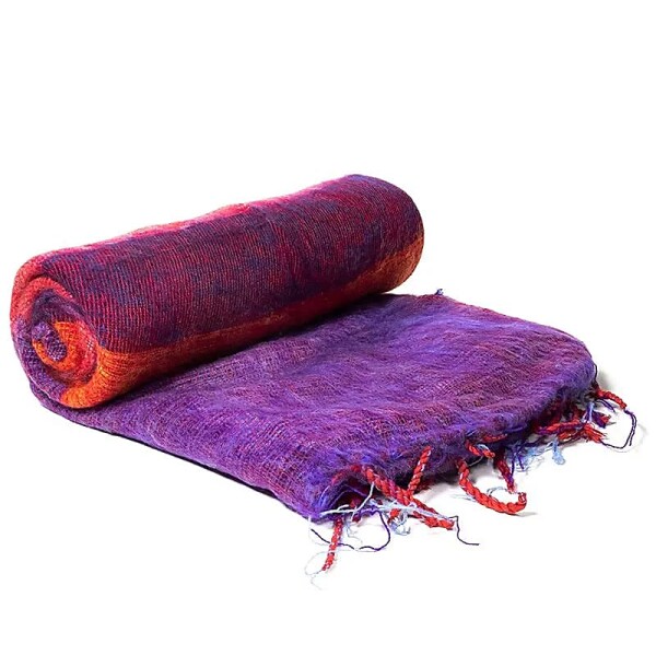 Schal für die Meditation Violett mit Streifen -- 200x80 cm