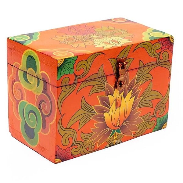 Schatzkiste Tibetisch handbemalt Blumen -- 10x12x17.5 cm