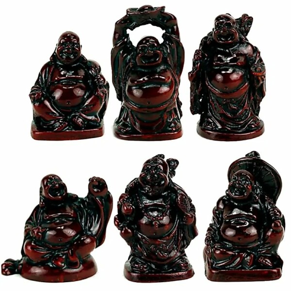 SET 6 Buddha Statuen rot Polystone -- 250 g; 5 cm