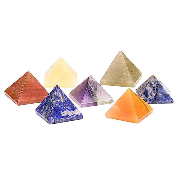 SET 7 Chakrasteine pyramidenförmig -- 2x2 cm