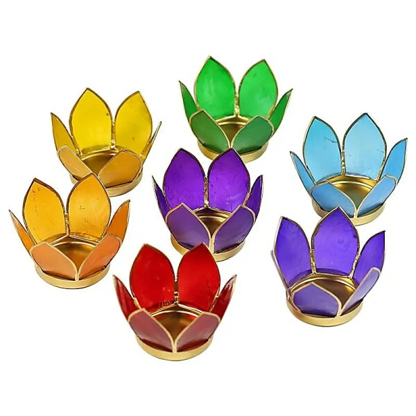 Set 7 Lotus Teelichthalter klein Chakra goldfarbig -- 8 cm