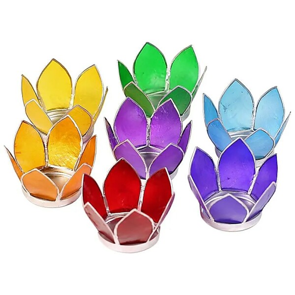 Set 7 Lotus Teelichthalter klein Chakra silberfarbig -- 8 cm