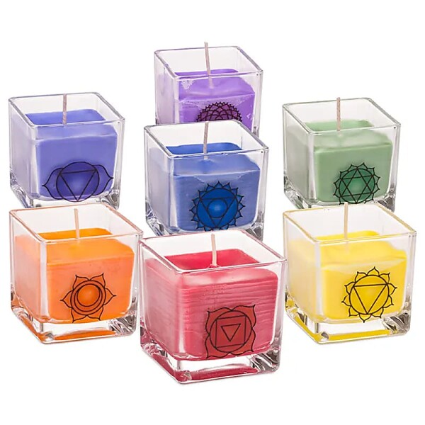 Set/7 ökologischen Chakra Rapswachs-Duftkerzen -- 7x260 g