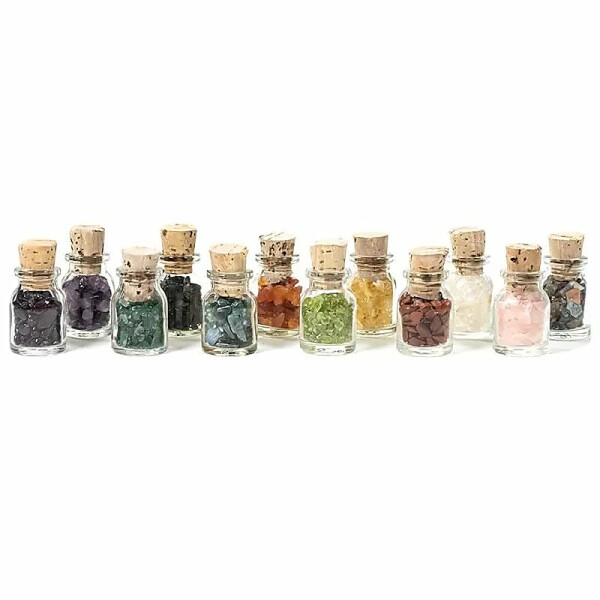 Set: 12 Edelstein-Geschenkfläschchen -- 20x12x3 cm