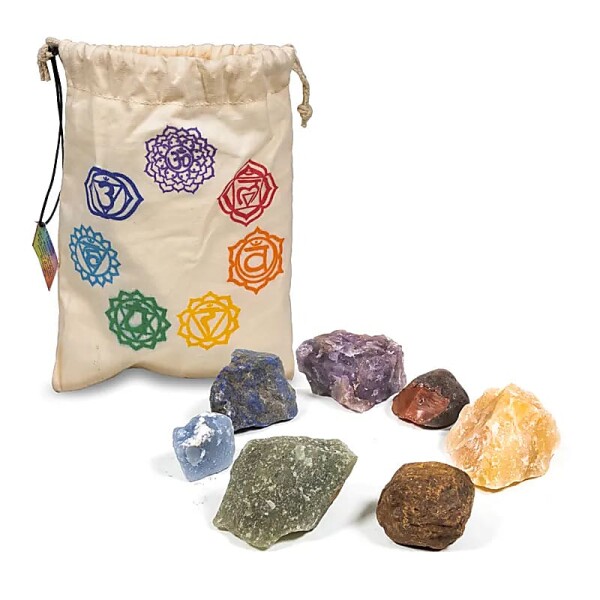 Set: 7 Chakrasteine in Baumwolltäschchen -- 291g