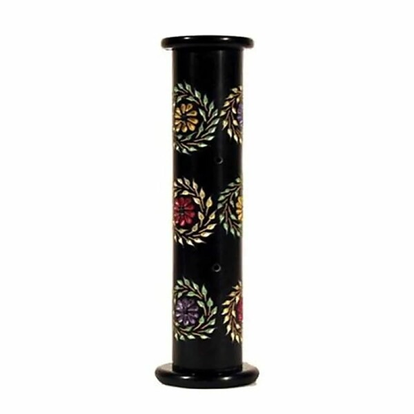 Specksteinsäule für Räucherstäbchen mit Blumen -- 28x6.5 cm