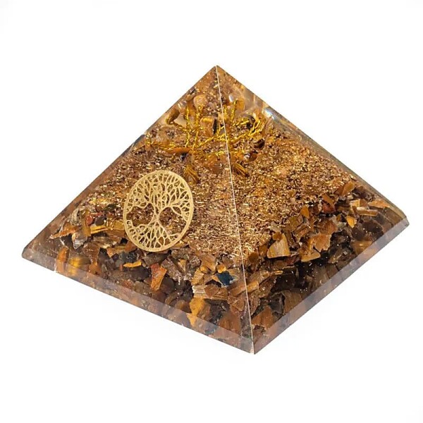 Tigerauge Pyramide mit Lebensbaum -- 7x7x6cm