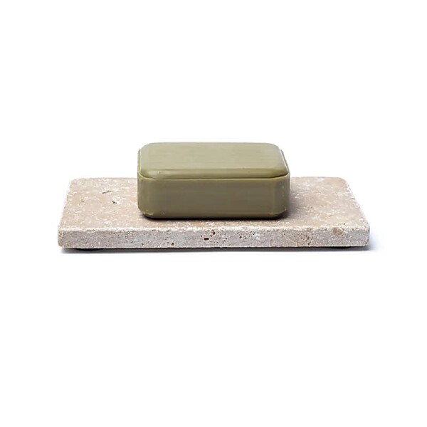 Travertin Seifenhalter oder Kerzenhalter beige -- 15x7,5x1cm; 245g