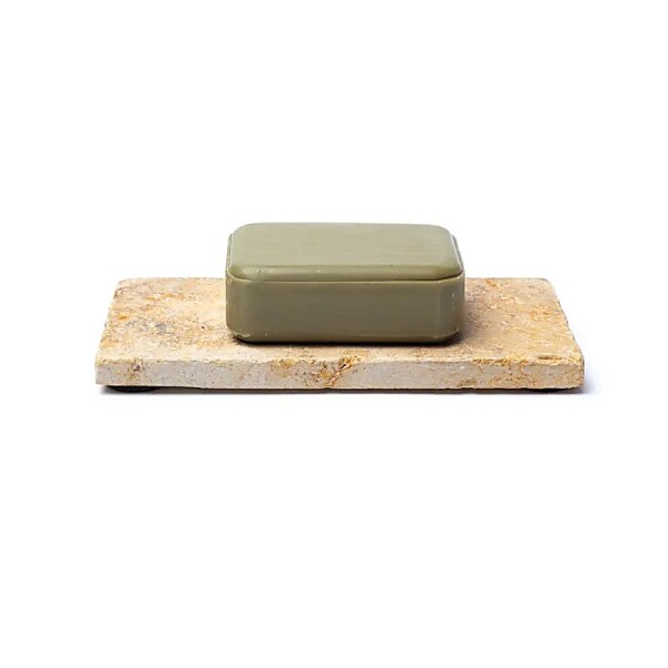 Travertin Seifenhalter oder Kerzenhalter goldfarben -- 15x7,5x1cm; 245g