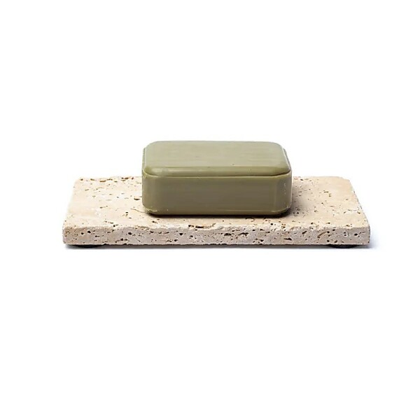 Travertin Seifenhalter oder Kerzenhalter natur -- 15x7,5x1cm; 245g