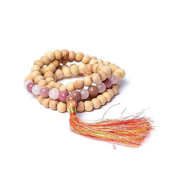Tulsi-Mala mit Thulit/Rosenquarz AA-Qualität im Beutel -- 0,8 cm