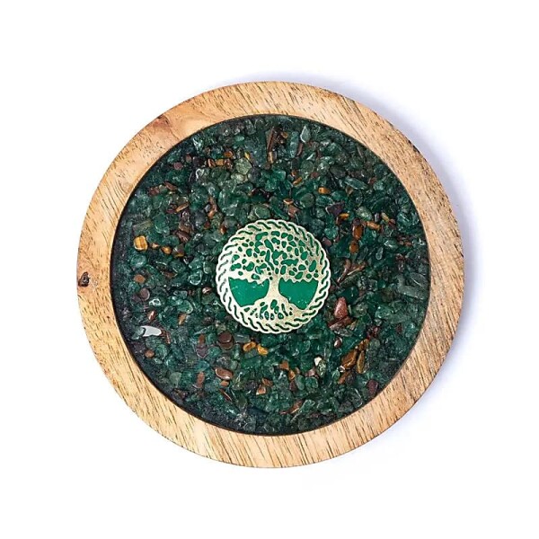 Untersetzer Holz Lebensbaum, Aventurin & Tigerauge -- 10cm