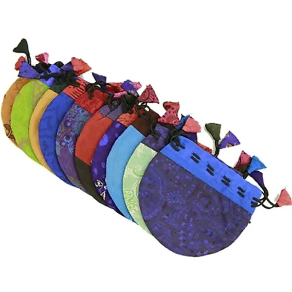 Vintage silk bag mixed colours -- 10x11.5 cm