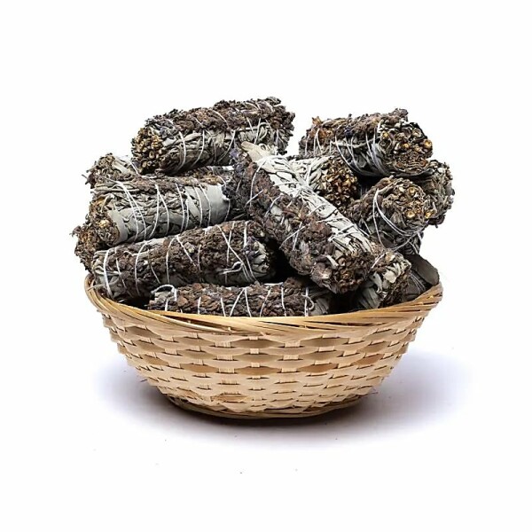 Weißer Salbei Smudge mit Lavendel S mit 24 im Korb -- ±11x3,5cm; ±30-40g