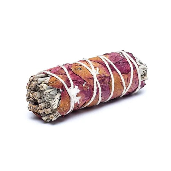 Weißer Salbei Smudge mit Rosenblättern S, 2er-Set -- ±10–11 cm; ±25-35 g