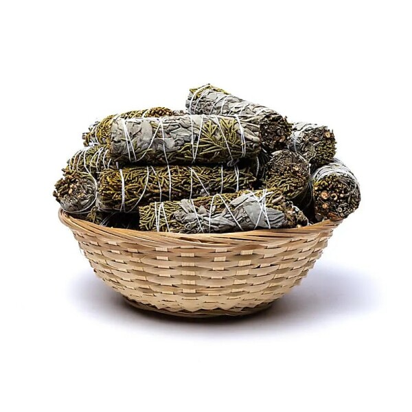 Weißer Salbei Smudge mit Wacholder S mit 24 im Korb -- ±11x3,5cm; ±30-40g