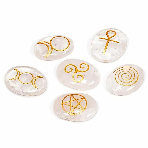 Wicca Symbolsteine Bergkristall SET von 6 Stück -- 3.3x2.3 -- 180g